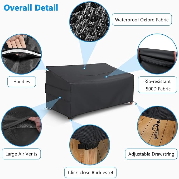 Gasadar Waterproof Outdoor Sofa Cover, 3-Seater Outdoor Loveseat Cover, 87"W x 37"D x 35"H, Black