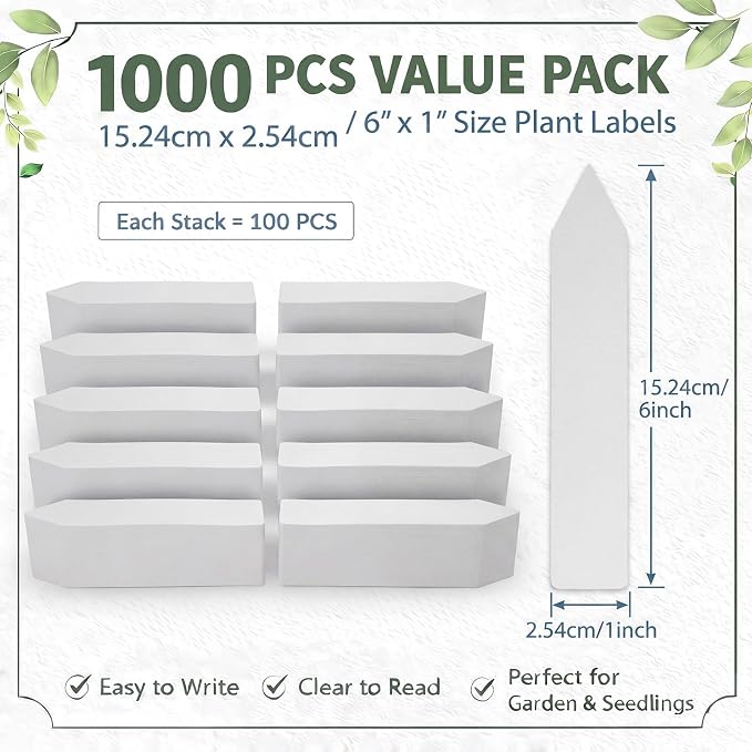 1000 Pcs 6 Inch Plastic Plant Labels Waterproof Garden Plant Tags Markers for Seedlings Greenhouse Accessories Outdoor Indoor Pot Garden Stake Essentials(White)