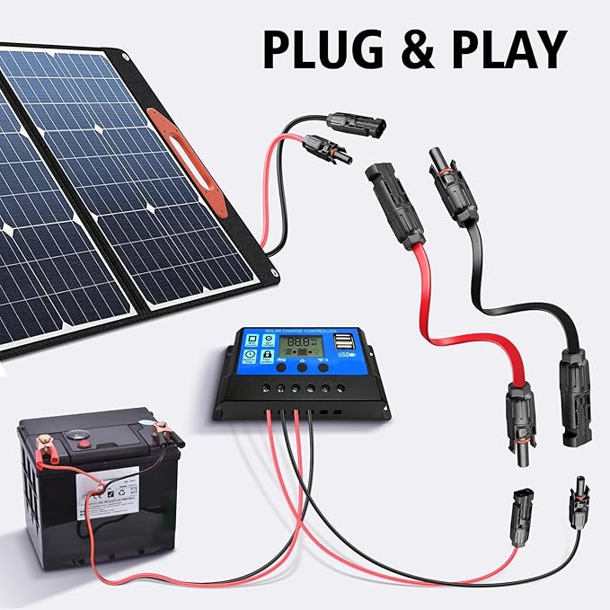 10AWG Super Flat Solar Cable Connector, 50A Photovoltaic Extension Cable Flat Feed Through Balcony Door and Window Solar Power Wire for Solar Panel RV Boats Household Energy System 1.3FT