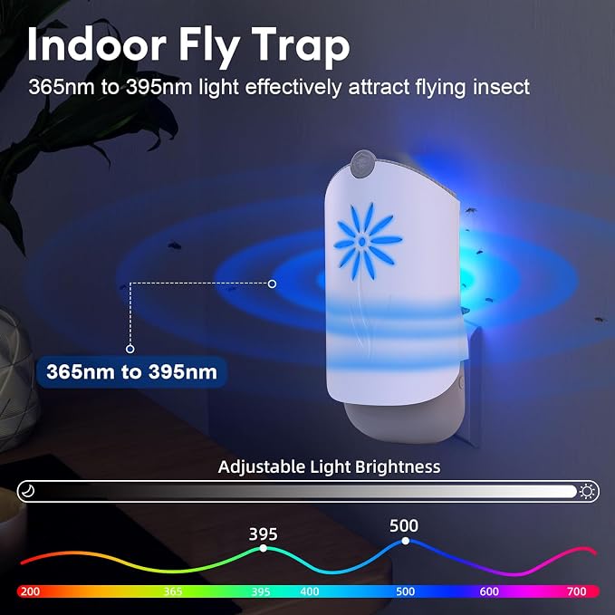 2 Flying Insect Trap for Indoors, Plug in Fly Trap Bug Catcher for Gnats Captures Fruit Flies, Mosquito and Gnats, Gnat Traps for House Indoor