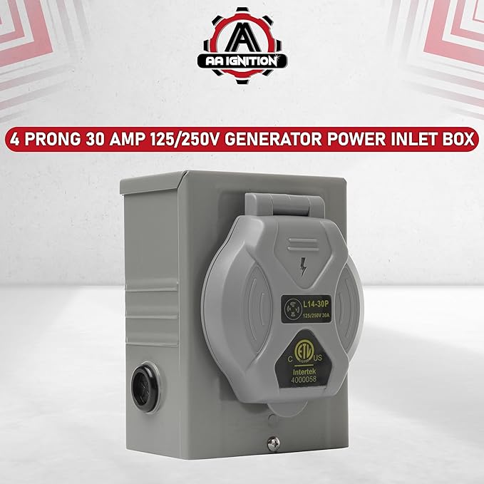 30 Amp Generator Inlet Box 4 Prong 125/250V - PB30, NEMA L14-30P Power Inlet Box - 7500 Watts Generator Inlet Plug for Outdoor Receptacle - Weatherproof Generator Outlet, ETL Listed