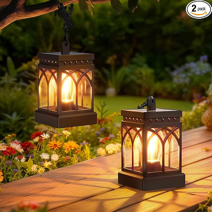 KOOPER 2 Pack Solar Lanterns Outdoor Waterproof, Brighter Hanging Solar Lantern Lights for Outside, Auto ON/Off Lanterns Decorative Outdoor for Garden Table Yard Path Tree Patio Lawn Decor, Gifts