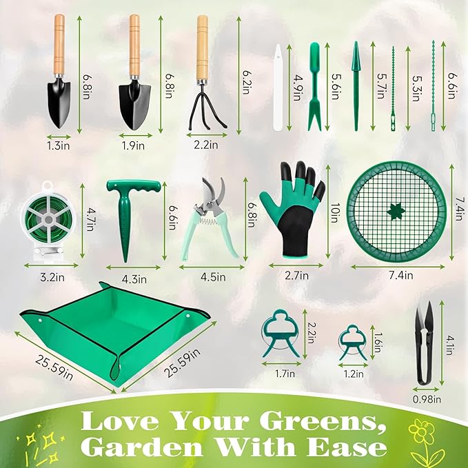 Gardening Tool Set, 18PCS Bonsai Tool Set for Succulents, Herbs & Indoor Plants, Mini Garden Tools with Repotting Mat, Gloves, Pruner, Plant Ties & Labels, Garden Starter Kit for Beginners