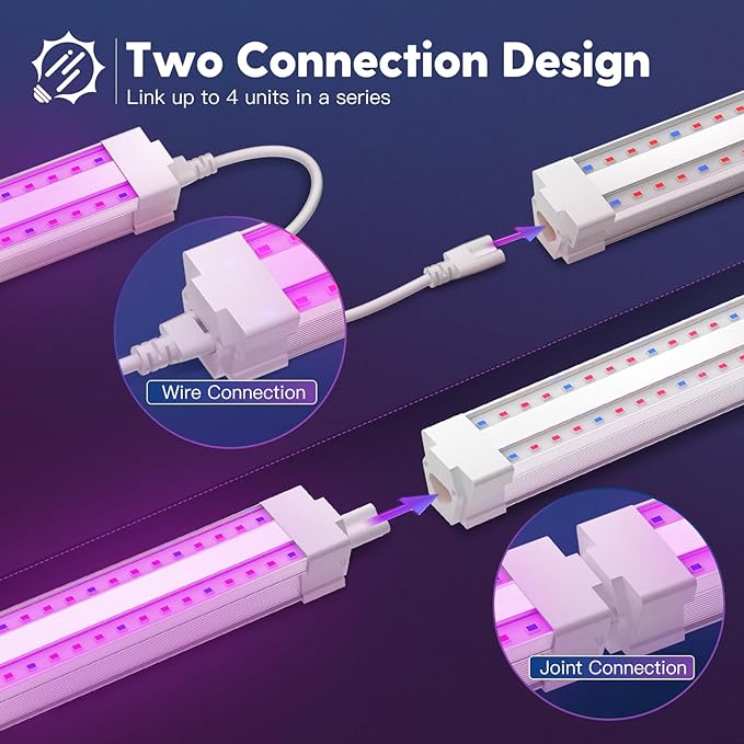 FREELICHT 4 Pack 4FT LED Grow Light, 40W (250W Equivalent), Red Blue (660nm+460nm) Full Spectrum Grow Light for Indoor Plants, Linkable Plug in Plant Growing Lamps for Hydroponic Seeding Veg Flower
