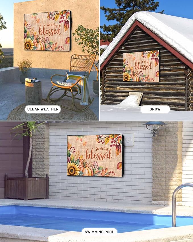 Outdoor TV Cover for Outside Flat Screen,Watercolor Autumn Pumpkin,600D Thick Waterproof Weatherproof Outdoor TV Screen Protector with Zipper for 30 to 32 Inch Flat Screens