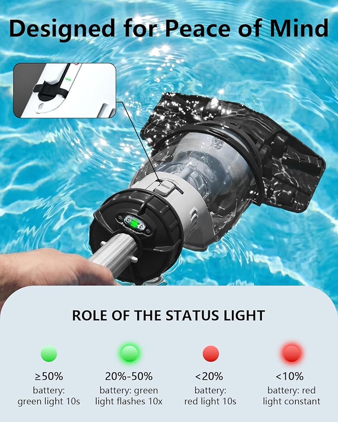 Cordless Pool Vacuum for Above Ground Pool 19.5 GPM, All-Angle Head&LED Display,Handheld Rechargeable Spa Vacuum Cleaner for Inground Pools for Hot Tub, Leaves,Debris,Shallow Steps