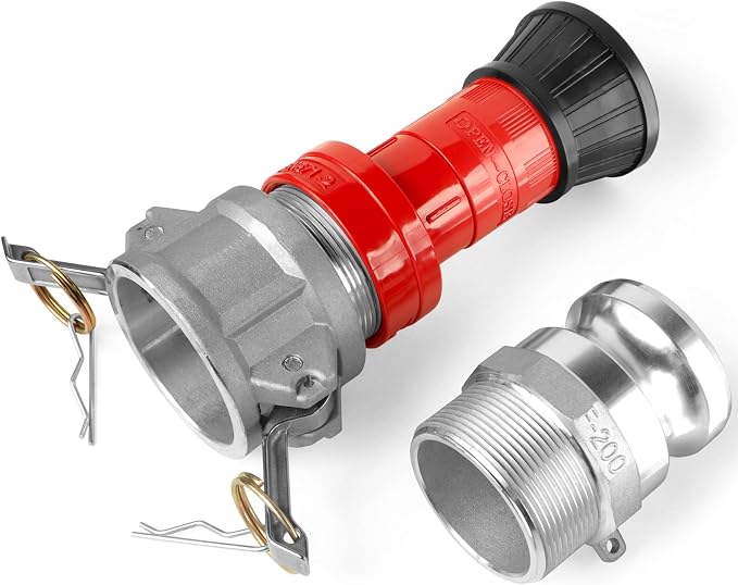 NOVINO Fire Hose Nozzle,2 inch NPSH Heavy-Duty Industrial Fire Hose Constant Flow Fog Nozzle with 2" Aluminum Camlock Fitting Coupling Equipment,2 Pack