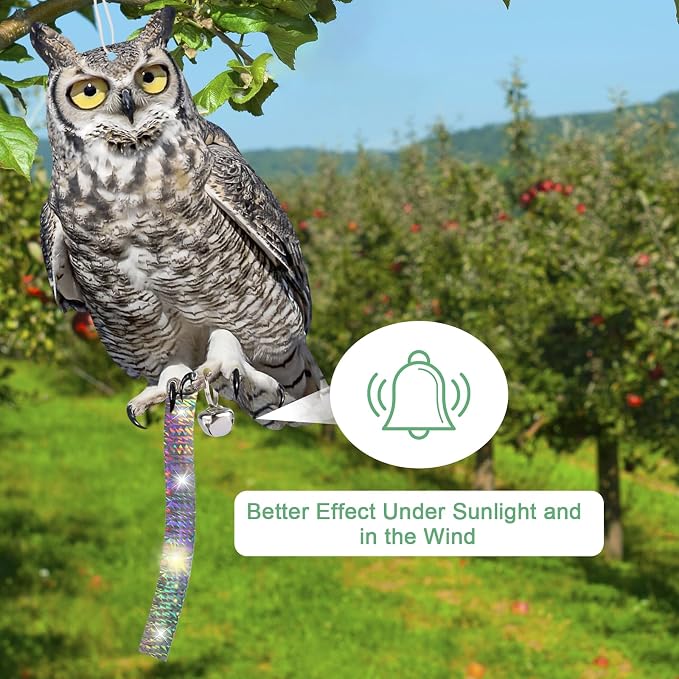 5PCS Reflective Plastic Owl Hanging Decoration Dual-Side Printed Raster Fake Eagle Garden Owl with Scare Tape for Garden Patio Windows