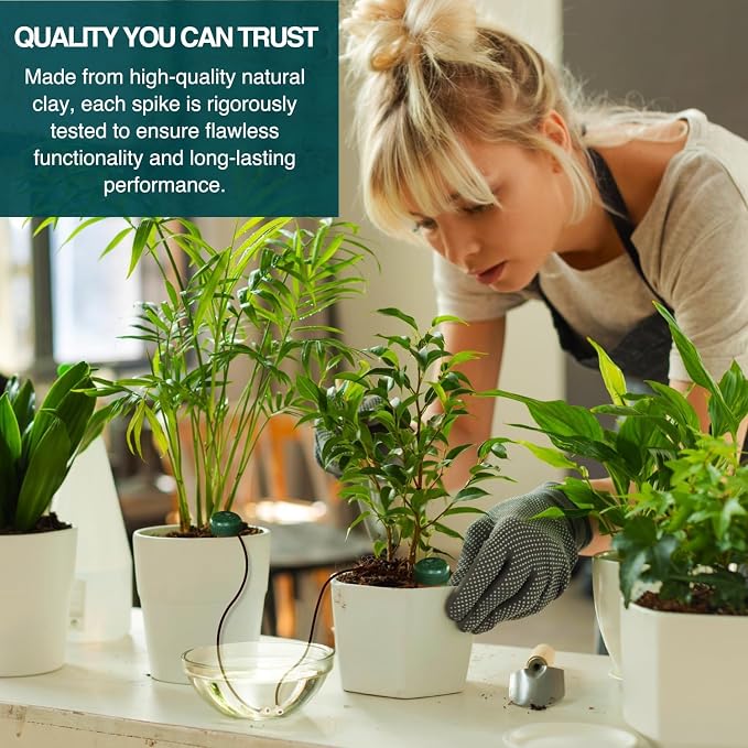 Blumat Classic Self-Watering Stakes - Prevents Overwatering and Underwatering for Healthy Growth While You are Away - Ideal for Indoor Plant Watering, 25 Pack, w Adapter