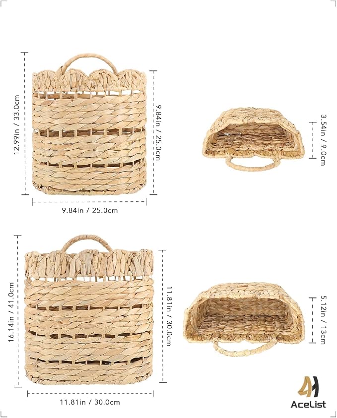 AceList Handwoven Wall Hanging Basket for Front Door, Kitchen, Entryway or Porch – Rustic Decorative Storage Basket for Seasonal Flowers and Gifts