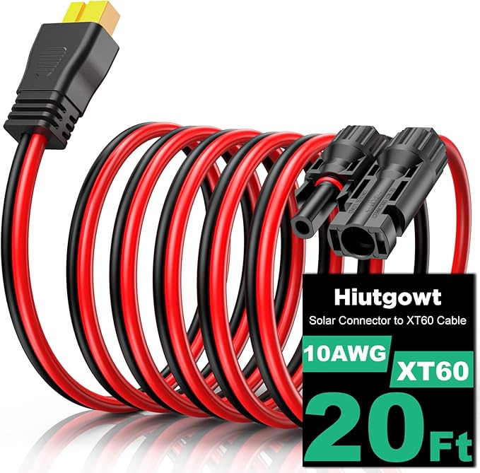 10AWG XT60 Solar Cable 20FT, Solar to XT60 Cable 3 10 15 25 30 40 50FT, Solar Panel Connector to XT60 Extension Cable, XT60 Charging Cable for Portable Power Station Generator
