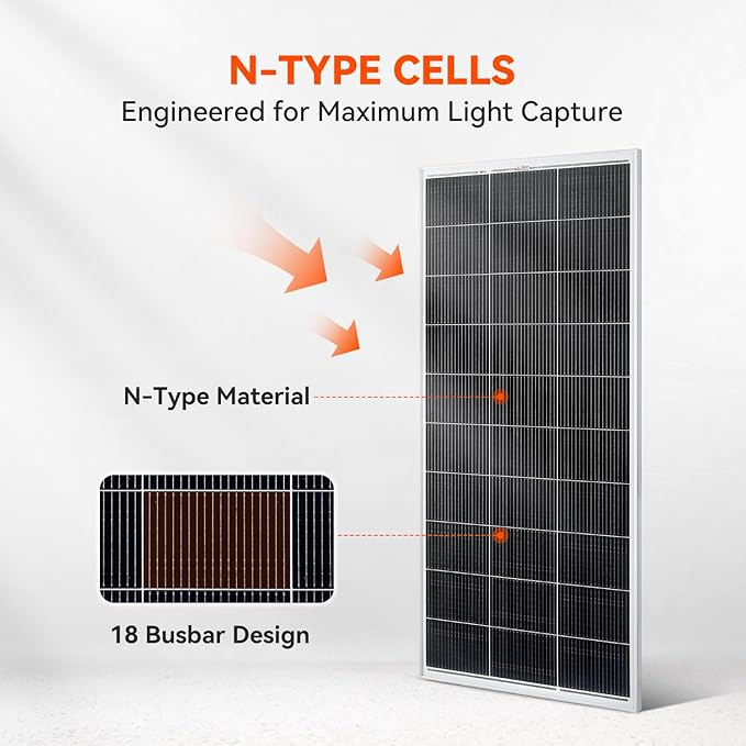RICH SOLAR 200 Watt 12 Volt 18BB Cell Monocrystalline Solar Panel N-Type Cells High Efficiency Solar Module for RV Trailer Camper Marine Off Grid