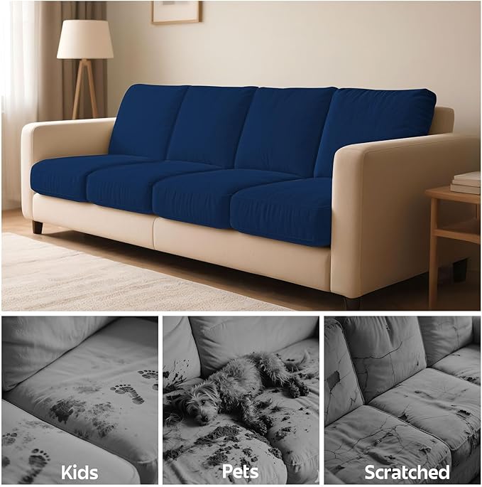 pickyNproud 8Pcs Patio Cushion Covers Stretch Outdoor Couch Cushions Slipcovers Replacement Washable Furniture Protector with Elastic Bottom Sofa Chair Seat Cover, Navy Blue