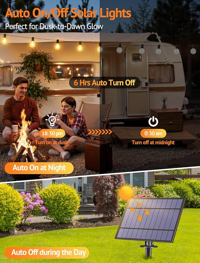 Larkvue 75FT(3x25FT) Solar String Lights Outdoor with Remote, Waterproof Dimmable 3 Modes Patio Lights with 30+3 LED G40 Bulbs for Balcony Yard-Black