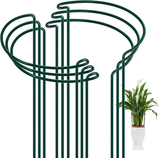 FEED GARDEN Peony Cages and Supports, 6 Pack Plant Support Stakes for Outdoor & Indoor Plants, 10" W x 16" H Half Round Garden Plant Support Rings for Peonies, Hydrangeas, Roses, Dahlias