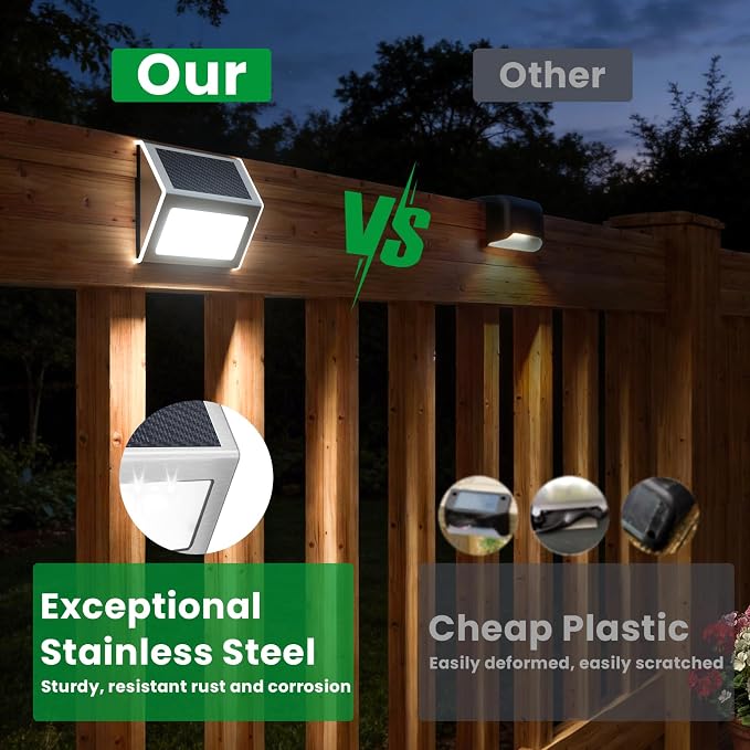 JSOT Solar Lights Perfect for Deck, Fence, Stair, Step Decor-Cool White-16P | Stainless steel material, waterproof, Solar Powered, yard, patio deck rail