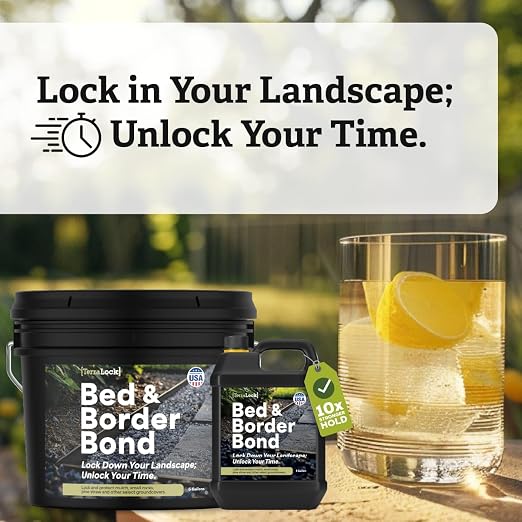TerraLock Bed and Border Bond Mulch Glue 1 Gallon, Landscape Adhesive for Mulch, Pea Gravel, Rock, and Pine Straw, Easy Spray, Weather Resistant