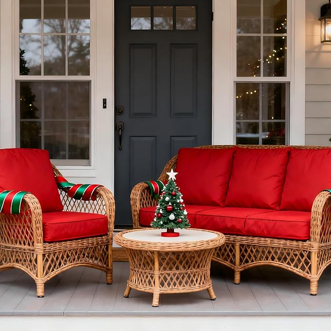 FLYMEI Patio Cushion Covers 24x24x4 Waterproof Outdoor Cushion Cover Replacement 4Packs Outdoor Seat Cushion Slipcover for Rattan Chair Sofa, Red, Christmas Pillow Decoration