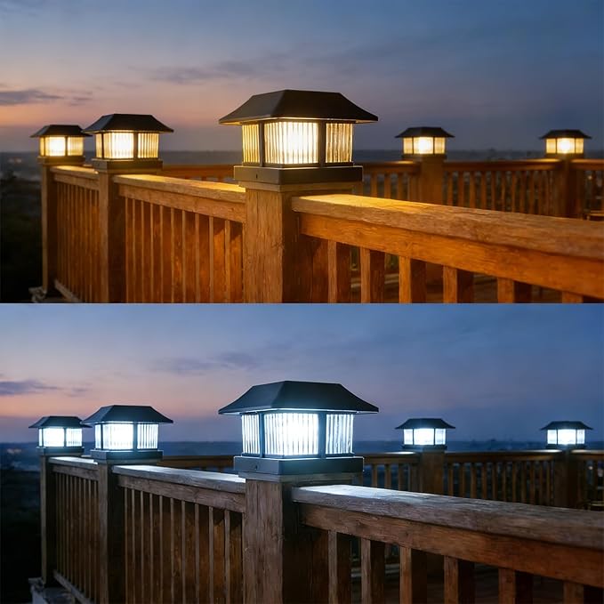 Dynaming 4x4 Solar Post Cap Lights Outdoor with 2 Color Modes, Fence Post Solar Lights Black Shell Brightness LED Lantern Lamps Waterproof for Garden Deck Patio, Fit 4x4 Wooden/Vinyl Posts, 6 Pack