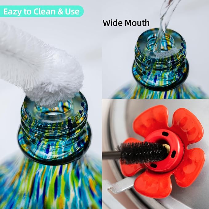 Hummingbird Feeders for Outdoors Hanging, 32OZ Hand Blown Glass Hummingbird Feeder for Outside, 4 Perch Ant Moat Leakproof, Garden Decor, Backyard Bird Gifts for Mom (Blue) | LaElvish Garden Hummingbird Feeders for Outdoors Hanging, 32OZ Hand Blown Gla...