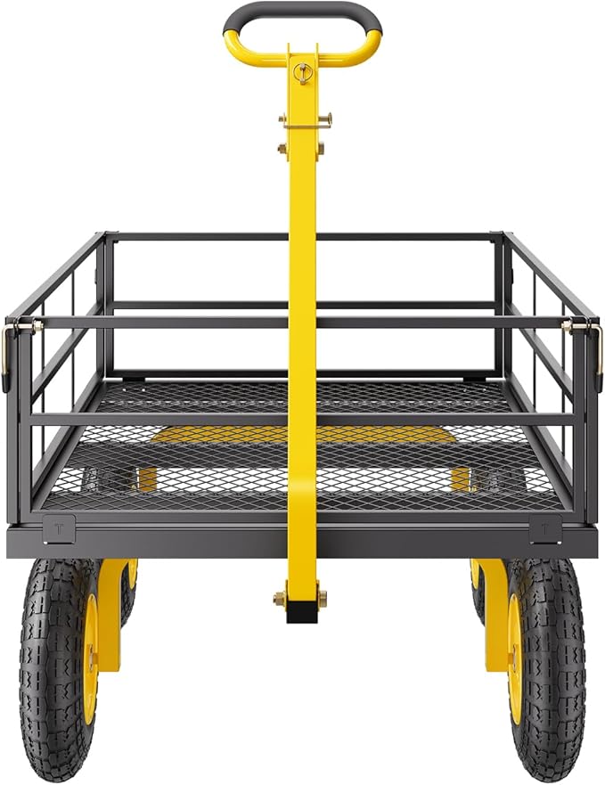 VEVOR 1200 Lbs Steel Garden Cart, Heavy Duty Pullable Garden Wagon Yard Cart, 2 in 1 Outdoor Metal Utility Wagon Yard Trailer with 13" All Terrain Tires, Mesh Removable Sides and 180°Rotating Handle