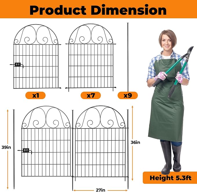 8 Panels Decorative Garden Fencing,36in H x 27in L,Fencing for Garden Beds, Garden Fence Animal Barrier for Yard,Flower Bed & Outdoor Border