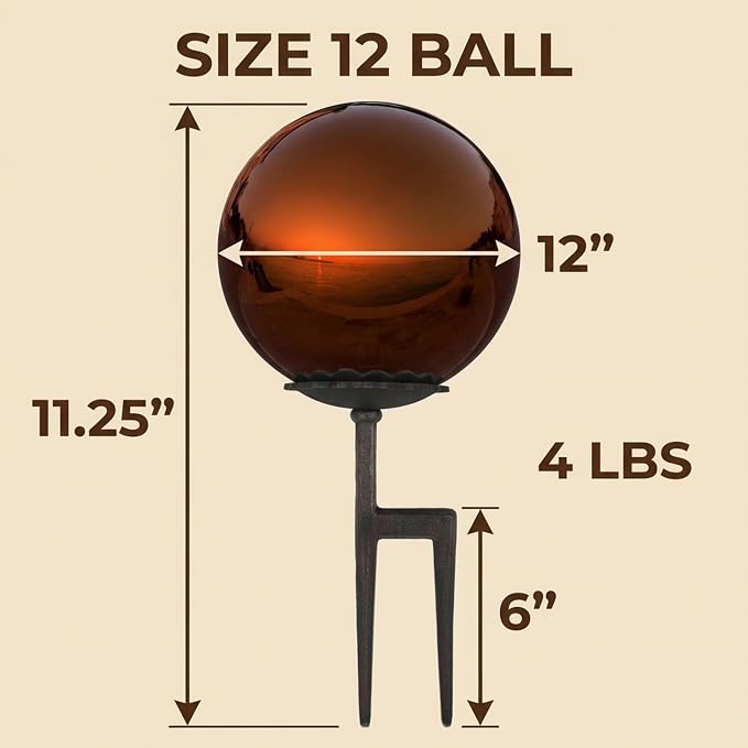 Lulu Decor, Copper Stainless Steel Gazing Mirror Ball Size 12 with Screw Stand (for Windy Area)