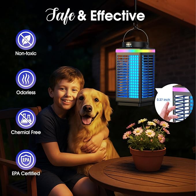 Bug Zapper Outdoor, 4-in-1 4200V Electric Mosquito Zapper, Cordless Rechargeable Bug Zapper Fly Zapper with 5000mAH Battery, Waterproof IP68, Portable & Wireless Insect Zapper for Camping Patio