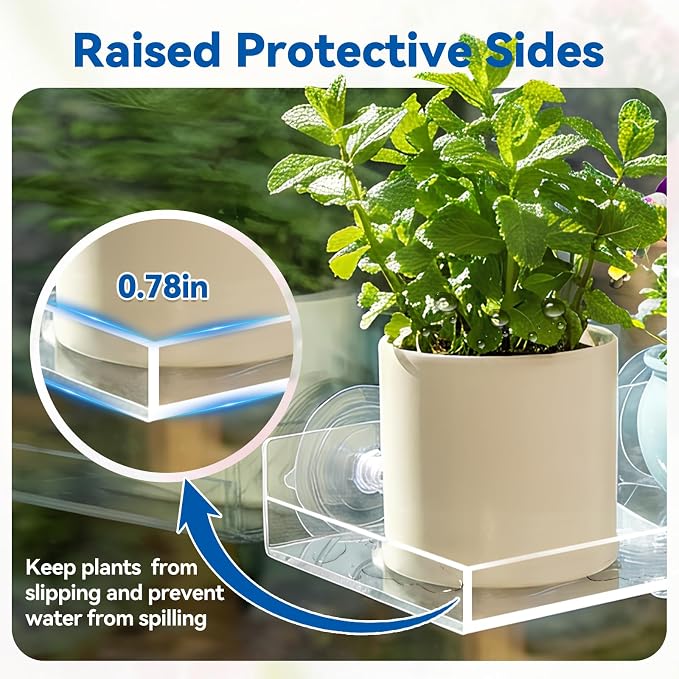 Window Plant Shelves, 2Pcs Acrylic Floating Shelf with Strong Suction Cup and Bracket, Window Sill Extender Plant Holder