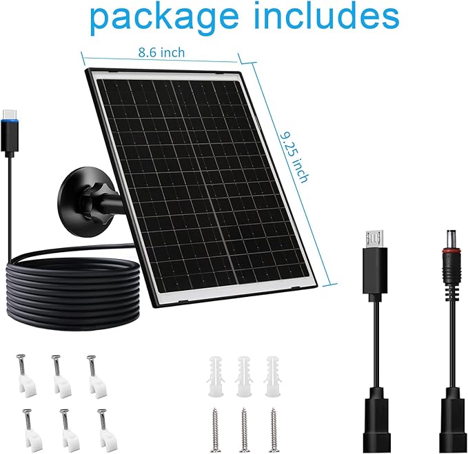 Zivif 10W USB-C Solar Charger with Glass Panel, USB Solar Panel for Security Cameras, with DC 5.5x2.1mm & Micro USB Port, IP66 Waterproof with Adjustable Mount & 7.2FT Cable, 2 Pack