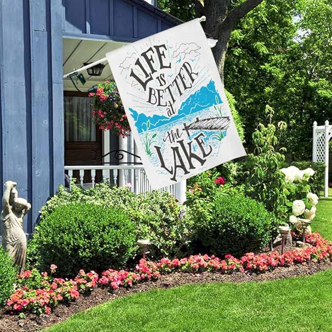 AOYEGO Life is Better At the Lake House Flag 28 x 40 Inch Large Vertical Double Sided Lake House Lakeside Living Cottage Vintage Seasonal Outside Décor for Garden Yard Farmhouse Flags
