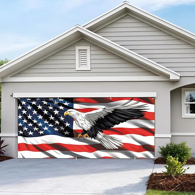6 * 13FT Eagle flag 4 of July Garage Door Cover Decorations Independence Day Garage Door Banner for Outdoor Indoor Patriot Party Photography Backdrop