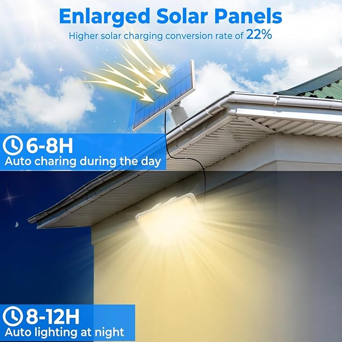 Peasur 1 Pack Solar Motion Lights Outdoor, 318 LED Solar Security Light with 3 Modes, IP65 Waterproof Powered Flood Lights for Outside Garden Backyard, Warm (White Frame)