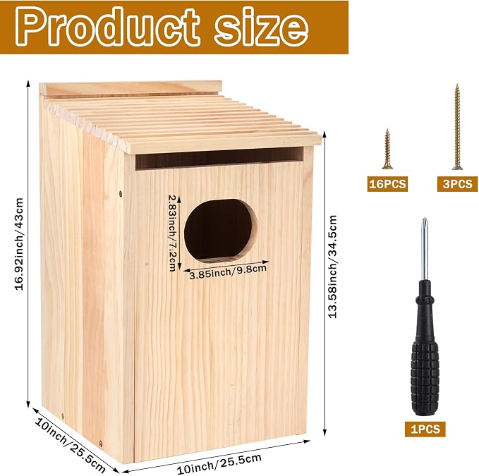 Pine Wood Duck House 17x10x10 Inches Outside Wood Shelter and Nesting Box for Hooded Mergansers and Wetland Ducks