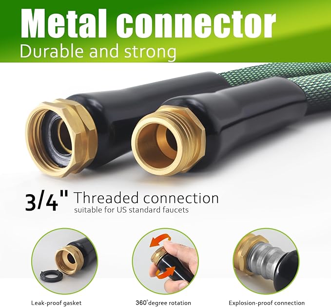 Garden Hose 25FT, Heavy Duty Water Hose with Aluminum Fittings, Puncture Proof All-weather, Ultra-Lightweight and Flexible, Watering and Cleaning for Outdoor, Lawn