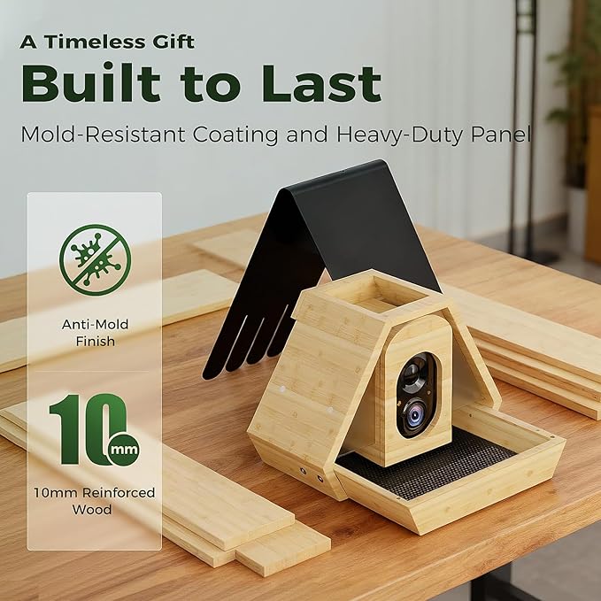 PerchMe® Smart Bird Feeder with Camera,2K HD Solar Powered,Bamboo Birdhouse Camera with Metal Roof,AI Recognition, Includes SD Card, Real-time Notification, Ideal Gift for Bird Lovers