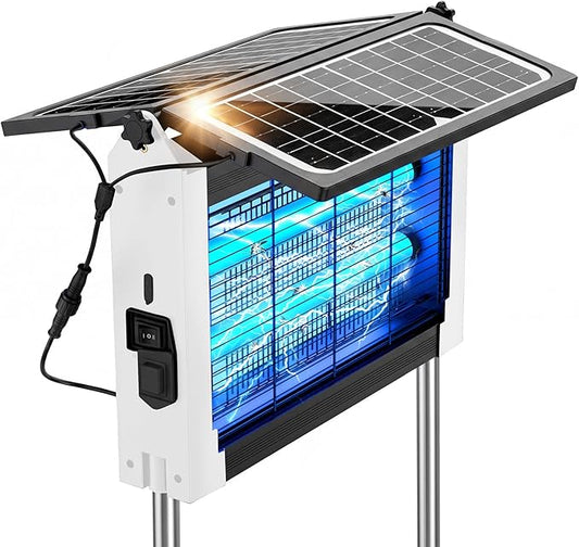 Upgraded Solar Bug Zapper Outdoor with Dual Panels, 4500V Cordless Rechargeable Fly Insect Killer Waterproof Electric Mosquitoes Zapper for Patio Garden Backyard RV Camping Pond