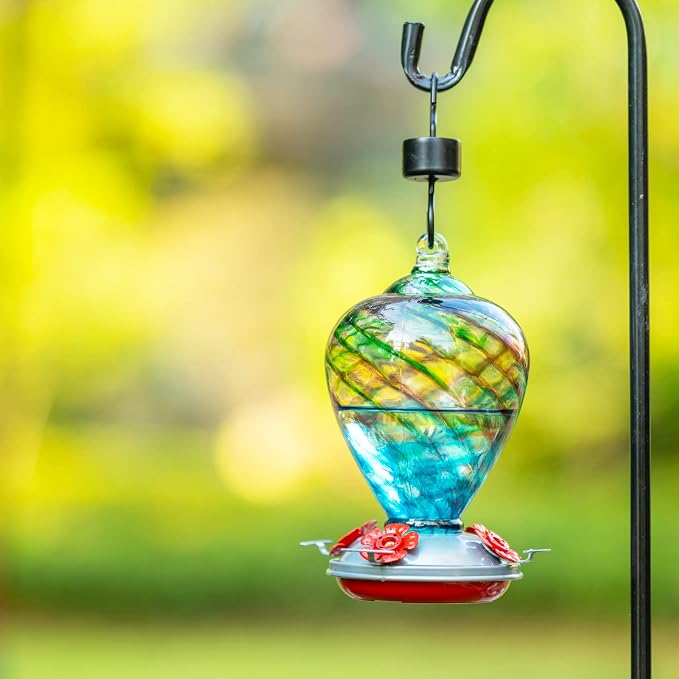 Hummingbird Feeders, 34OZ Hand Blown Glass Hummingbird Feeder for Outdoors Hanging with Ant MoatHooks, Perfect for Gardening Yard Patio Decor Gifts (Multi-Mermaid) | LaElvish Garden Hummingbird Feeders, 34OZ Hand Blown Glass Hummingbird Feeder for Outd...