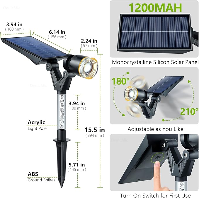 DenicMic Solar Spot Lights Outdoor Waterproof 6000K Cold White Lens LED Adjustable Angle Solar Lights Outdoor for Yard Garden Patio Wall Landscape Lighting Outside 4 Pack