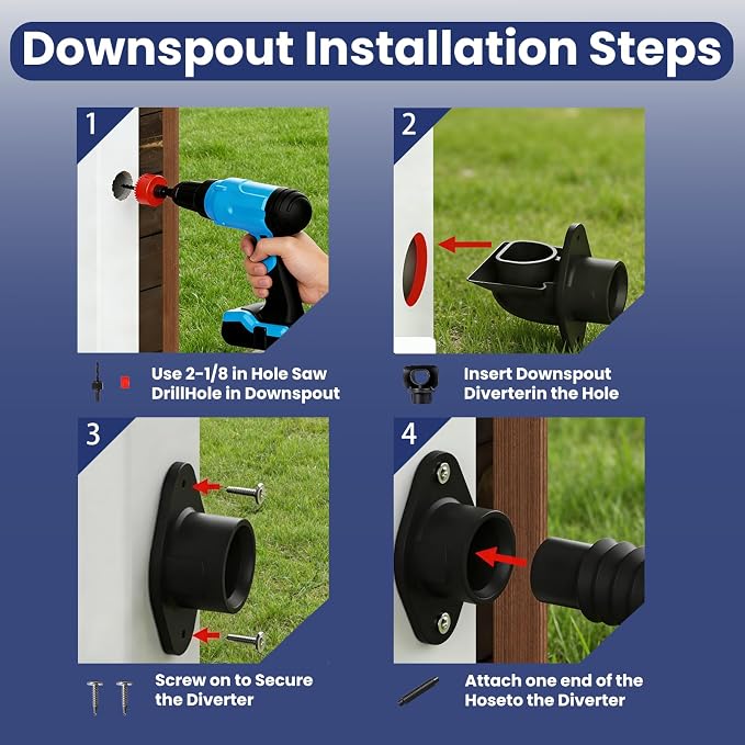 Rain Barrel Diverter Kit for Rectangular Downspouts, 1 Set | Gutter Harvesting System, No-Dismantle Installation, Turn Plastic Tubs to Barrels, Eco-Friendly Clean Water, Universal