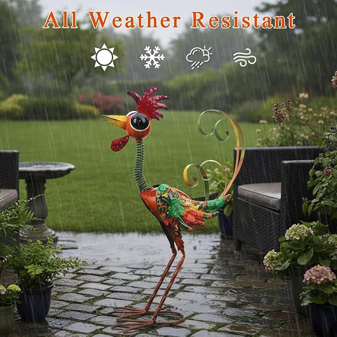 Metal Wacky Rooster Garden Statue, 24'' Rooster Decor Yard Statue Decorations Outdoor, Chicken Yard Art for Outside, Patio, Backyard, Lawn(Red)