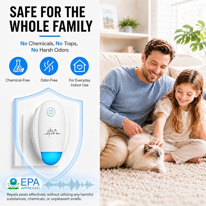 2026 Upgraded Ultrasonic Repeller, Indoor Ultrasonic Repellent, Electronic Plug in Pest Control for Bugs,Mosquito,Roach, Ant, Rodent, Mouse, Spider Repellent for House, Warehouse, Garage (White)