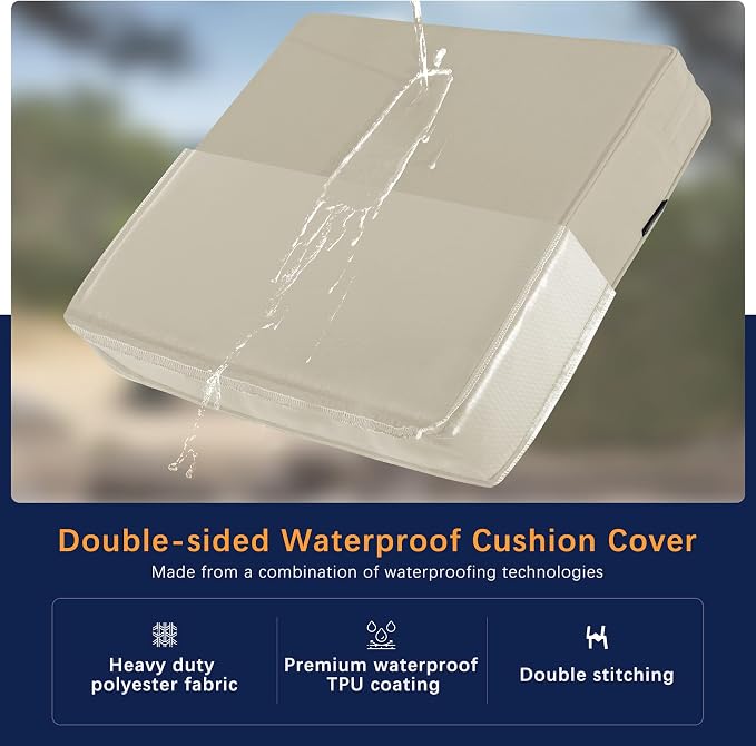 Favoyard Outdoor Seat Cushion Set 19 x 19 Inch Waterproof & Fade Resistant Patio Furniture Cushions with Removable Cover Deep Seat & Back Cushion with Tie Straps for Chair Sofa Couch