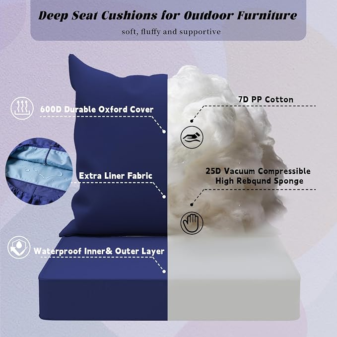 Patio Chair Cushions with Two Replaceable Cover Sets 24x24 Inch , Waterproof Fade Resistant Outdoor Cushions for Patio Furniture, Edge Binding Design with Handle, Adjustable Straps & Hidden Zipper