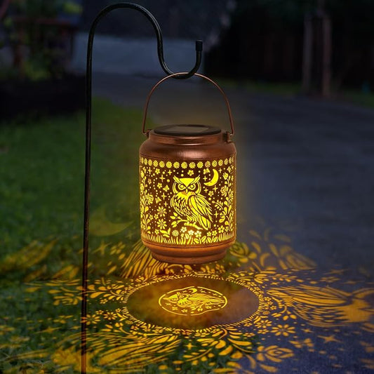 Solar Owl Lantern, OWL Lover Gifts, Metal Decorative Light for Yard, Patio, Lawn, Tabletop, Pathway, Landscape, Garden Decor