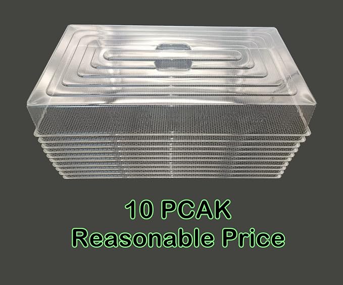 RooTrimmer 10 Pcs Humidity Dome, Plastic Clear Seed Starter Dome 1020 Tray Covers Humidifying and Insulating for Greenhouse Germination and Garden Growing (21.5"×11.5", 3.15" Height, 10-Pack)