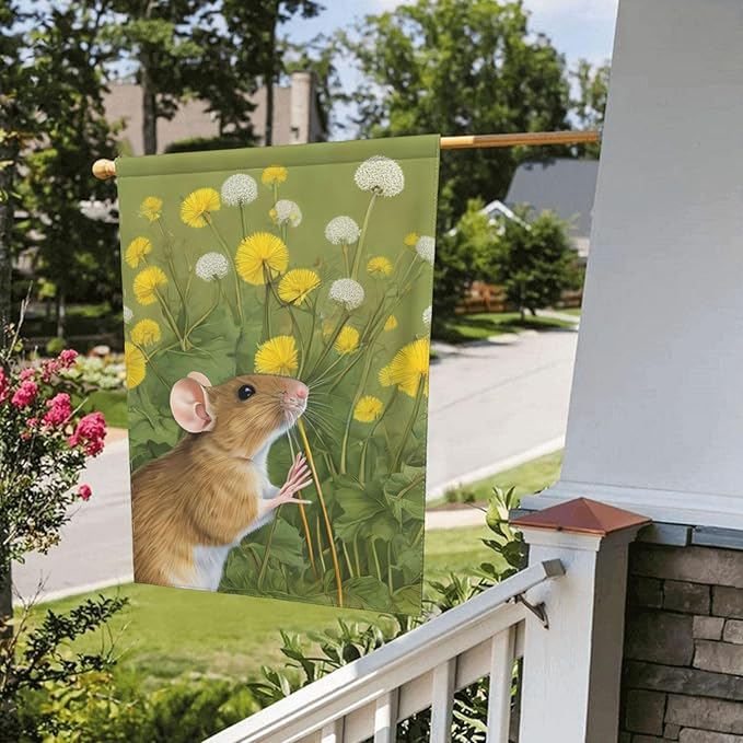 Delerain Cute Little Mouse Garden Flag, 12.5 x 18 Inch Double Sided Design Weather Resistant Indoor & Outdoor Decoration Small Banner for Home Yard Lawn Patio Office