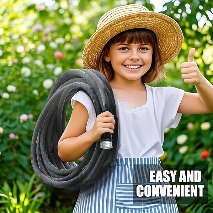 Non-Expandable Garden Hose 50feet, with 10 Function Hose Nozzle, Tough & Flexible, Lightweight, Crush Resistant Fittings, Kink & Tangle Free, Rust Proof
