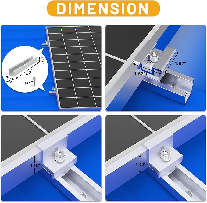 Solar Panel Mounting Brackets Mid and End Clamps and Rails Kit for Roofing Solar Panels of Multiple Sized,Mounting Clamp for Solar Panels Mount PV Modules Fixing Rooftop Installation Support