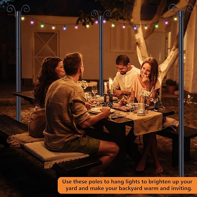 String Light Poles for Outside 9.3 FT - 2 Pack Outdoor Patio Decor Poles for String Lights Hanging, Heavy Duty Auger Ground Anchor, 1.5 inch Diameter Adjustable Metal Post